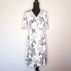 NEW Asos knit floral faux-wrap short sleeve Spring dress